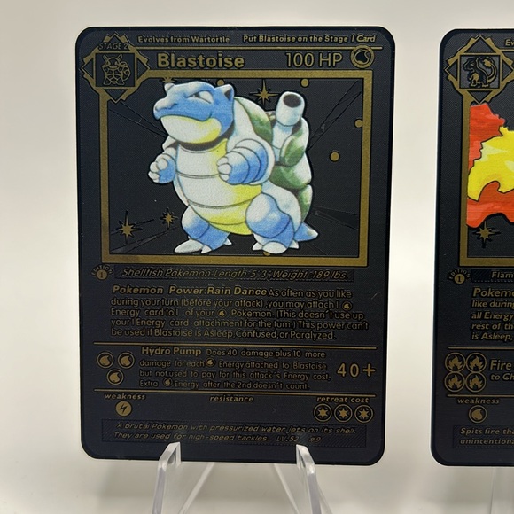 Pokemon CHARIZARD VENASAUR BLASTOISE black metal card custom cards - Picture 4 of 5